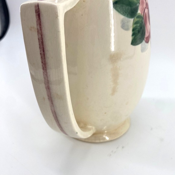 Vintage Red Wing Lexington Red Roses Cream Ceramic Pitcher Hand Painted MCM GUC - Picture 9 of 11